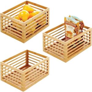 Cesta de almacenamiento simple de bambú y madera, con marco, para uso doméstico, adecuada para guardar artículos diversos, frutas y bebidas. Disponible en - Product Image 5