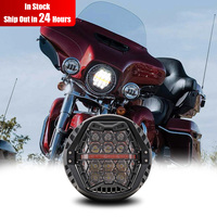 Phare LED de moto 7 pouces à maille hexagonale nid d'abeille, faisceau haut/bas, DRL, 10 lentilles pour Road King Street Glide
