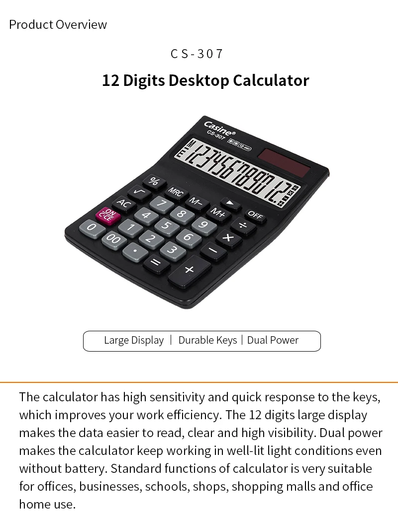 Casine 12 digits desktop calculator large display two way power calculator mini desk