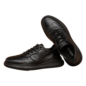 Chaussures pour hommes en cuir véritable à bout rond, lacées, avec semelle épaisse, doublure en maille respirante, semelle intermédiaire en EVA, semelle extérieure en caoutchouc, pour toutes les saisons, usage décontracté - Product Image 5