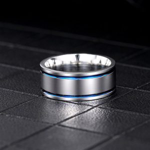 Anillo de Boda para Hombre de Acero Inoxidable con Incrustaciones Azules, Diseño Geométrico Moderno DJ078 - Product Image 2