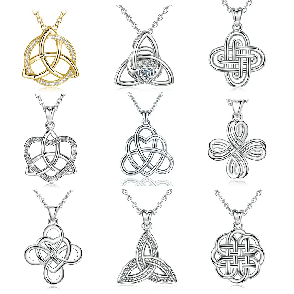 925 Sterling Silver triangle triquetra love luck Irish celtic mystic knot necklace pendant for women