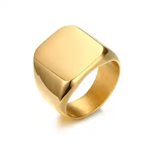 European and American Minimalist Design Small Square Ring Atmospheric Fashion Bright Surface Waterproof Men's Finger ring