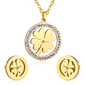 Joyería Fina de Moda para Uso Diario, Chapado en Oro de 18k, Cristal Australiano, Juego de Joyería con Colgante de Cuatro Hojas de Marca Famosa - Product Image 3