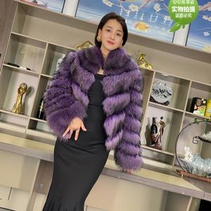 フォックスファーコート女性用クロップドファージャケットカスタマイズ豪華 - Product Image 3