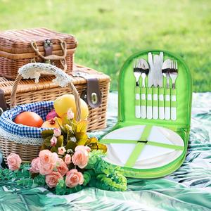 Picknick Besteck Kit Besteck Organizer Teller Messer Gabel Löffel Öffner Besteck Set Reise Camping Utensilien 2er Set mit Tasche - Product Image 4