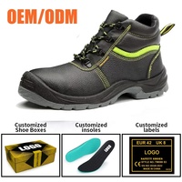 Calzado de Seguridad para Hombre OEM con Protección para los Pies, Certificación CE ENISO 20345, Puntera de Acero Antipinchazos, Cuero Vacuno Negro, Suela de PU Antideslizante y Resistente al Aceite