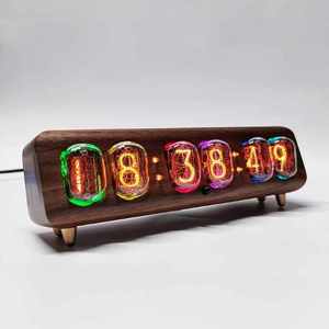 YIZHI Nouveau Design Verre Matériau Bois Horloge <span class=keywords><strong>Nixie</strong></span> Horloge de bureau In-12 Glow Digital <span class=keywords><strong>Tube</strong></span> 6-Bit Horloge <span class=keywords><strong>Nixie</strong></span> pour la décoration de table d'étude - Product Image 4