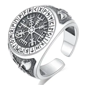 Online-Shop Vintage Style Herren Schmuck 925 Sterling Silber Open Size Viking Compass Ring für den Menschen