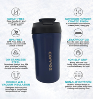 Gobelet personnalisable en gros, 380 ml, mug à double paroi, acier inoxydable 304 18/8, bouteilles isothermes pour café et eau avec paille