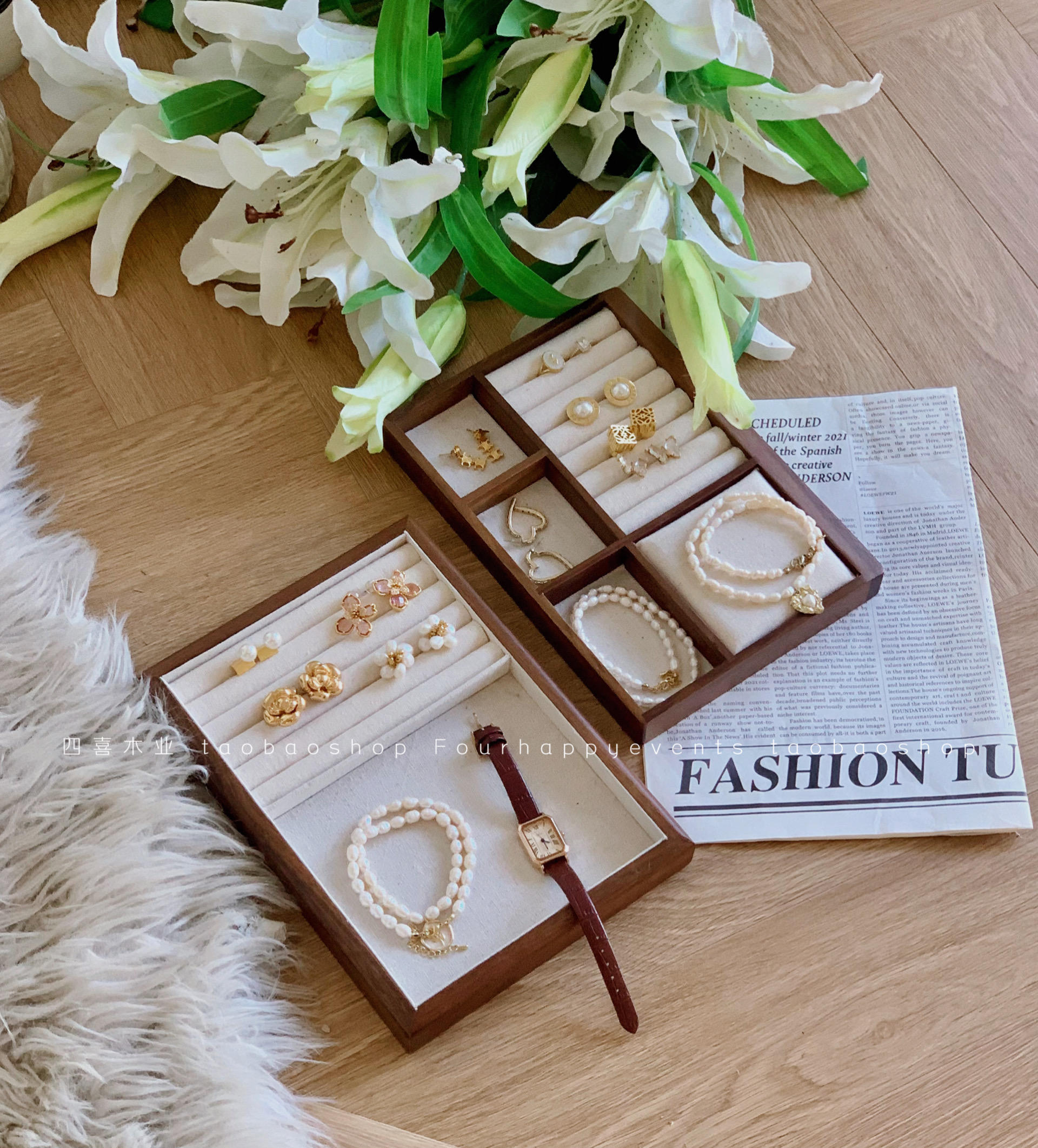 Low Price Jewelry Trinket Box for Storage Four Sided Black Walnut Solid  Wood Cheap Jewelry Boxes Wholesale