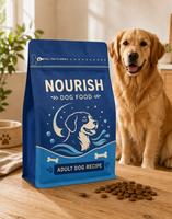 Sac pour aliments pour chiens haute barrière, scellé sur huit côtés, sacs de 5 kg et 10 kg, sac à fond plat en aluminium de qualité alimentaire avec fermeture éclair pour l'alimentation des animaux de compagnie