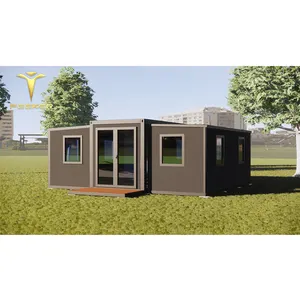 유리 집과 2 개의 방이있는 접이식 확장 가능한 우물 캠프 조립식 컨테이너 홈 빌라