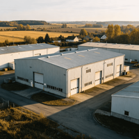 Atelier en structure métallique préfabriquée robuste, certification ISO9001/CE, durée de vie de 70 ans, pour stockage et distribution industriels