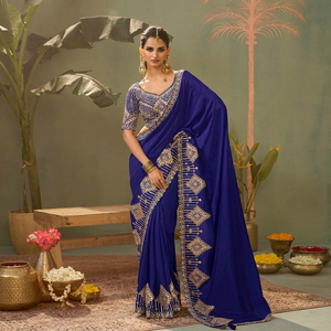 Sari élégant en organza de soie brodé avec des paillettes et des fils, chemisier en soie mono banglori, vêtements ethniques de créateur. - Product Image 1