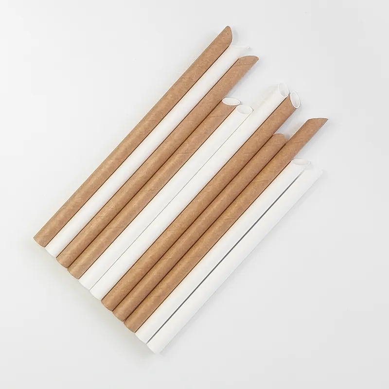 Factory Supply Disposable Biodegradable Eco-friendly 12mm Sharp End Boba Bubble Tea Wood Pulp Waterproof Food Grade Paper Straw