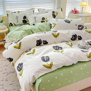 A-Class mère bébé Grade doux pour la peau <span class=keywords><strong>ensemble</strong></span> <span class=keywords><strong>de</strong></span> quatre pièces pur coton brossé drap <span class=keywords><strong>de</strong></span> lit lavé housse <span class=keywords><strong>de</strong></span> couette artisans locaux faits à la main - Product Image 5