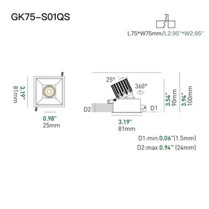 ספוט מרובע מודרני נגד סנוור מאלומיניום עם נורת לד COB 15W, מתכוונן לתקרה, AC110V, בעל תקן ETL, CRI90, ניתן לעמעום - Product Image 5