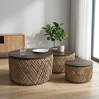 Tabouret en bois tressé de style japonais moderne, fait main, écologique, table basse d'appoint, tabouret de maquillage, tabouret de café, mini table d'angle pour baie vitrée