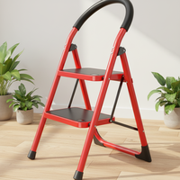 Échelle télescopique pliante en acier au design moderne pour hôpital, avec marches larges, rouge