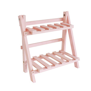 Support à fleurs pliable en bois massif, étagère de rangement en bois à double niveau pour intérieur, support de plantes succulentes sur pied pour salon - Product Image 5