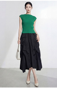 PY 2026 Novedades Vestido Midi de Contraste de Moda para Mujer, Conjunto Plisado Fruncido Holgado Informal, Ropa de Tallas Grandes al por Mayor - Product Image 5