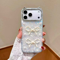 Coque de téléphone INS avec nœud papillon, diamant, coquillage, marbre et perle pour filles, compatible iPhone 14 15 16 17, protection antichoc