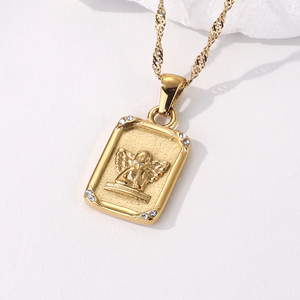 No deslustre Santis 18K chapado en oro de acero inoxidable Zirconia Ángel cuadrado colgante collar celestial divino Ángel collar - Product Image 1