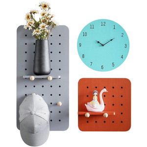 Nordic Style Solid Wood <strong>Wall</strong> <strong>Mounted</strong> <strong>Shelf</strong> with Wooden Hole Board for Living Room Kitchen Bathroom Storage Organization - Product Image 1