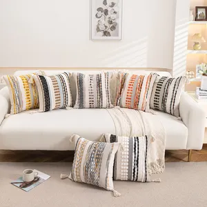 Düz renk balıksırtı desen kabartmalı şerit yastık oturma odası kanepe yatak minder örtüsü