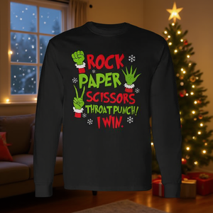 Camiseta de manga larga Rock Paper Scissors Throat Punch I Win Christmas - Product Image 3