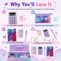 Lot de papeterie fantaisie : Carnet mignon, calculatrice, stylo à bille et notes autocollantes pour le bureau et l'école