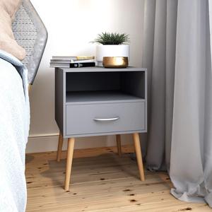 Wooden Nightstand With Handled Drawer And Open Front Shelf Storage Compartment