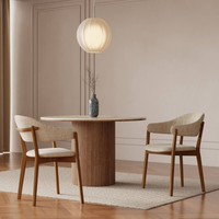 Table à manger ronde moderne de luxe 6 places en marbre naturel, pierre frittée, travertin avec pieds en bois