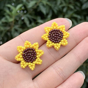 Unionen 1849, Pendientes colgantes tejidos a la moda para mujer, a la moda flor de cerezo, margaritas, cuentas de arroz, joyería geométrica de latón - Product Image 3