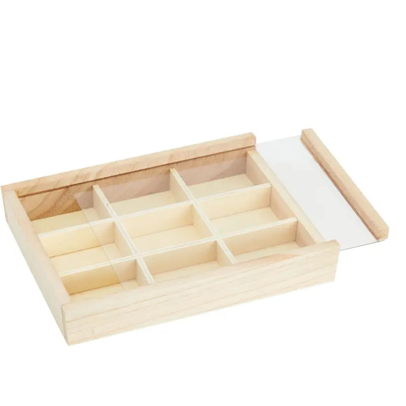 Unfinished Wood Organic With Glass Sliding Lid Wooden Box Wooden Box With Sliding Lid Top Compartment Storage Boxes