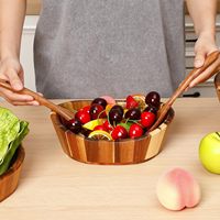 Holz-Salatschüssel-Set mit Serviergabeln, Magnetische Besteckgarnitur im Wellendesign, 6-8 Portionen, Familienmahlzeiten, Geschenk, Dekoration