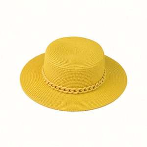 Chapeau de soleil d'extérieur unisexe en paille à large bord, avec chaîne colorée, style sombrero, décontracté et tendance - Product Image 1