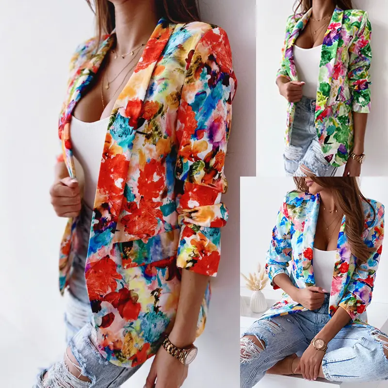 Floral print Button Office Lady Formal Women Blazers and Jackets Female blazers ladies women