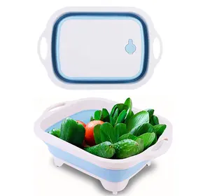 Multifunction 3 in 1 Plastic Foldable Basin Portable Cut bord Collapsible Cutting Board With Drain stecker Veggies Fruits Basin