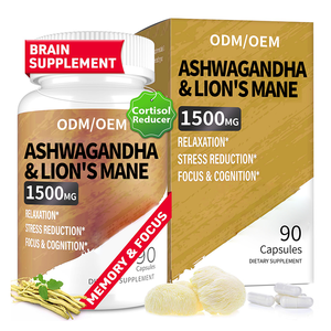 Kapsul suplemen Ashwagandha & Lion Mane dengan Rhodiola & suplemen otak Peppe hitam untuk memori dan fokus - Product Image 1