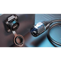 Connecteur étanche USB 3.1 Type C femelle avec flange en plastique, boîtier bleu pour applications marines et industrielles