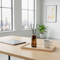 Diffuseur de parfum en verre ambré de luxe avec bouchon en bois |   Diffuseur d'arômes frais longue durée 200 ml, sans BPA, sans alcool, pour la maison, le bureau, la décoration d'hôtel
