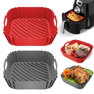 Vente en gros de casseroles en silicone pour friteuse plateau de cuisson de qualité alimentaire revêtement en silicone réutilisable pour friteuse panier carré pour friteuse