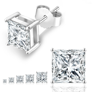Boucles <span class=keywords><strong>d</strong></span>'oreilles Princess Moissanite en or blanc 14 carats vermeil, argent sterling 925, bijoux pour hommes et femmes, diamants de laboratoire VVS1, clous <span class=keywords><strong>d</strong></span>'oreilles - Product Image 1