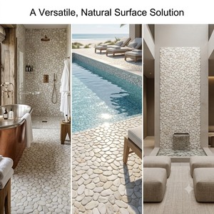 Mosaico de Piedras de Río Planas de Diseño Japonés Blanco Natural Ecológico para Alfombrillas de Baño y Piscinas Exteriores - Product Image 5