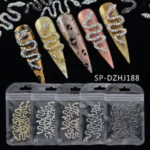 New 5 Designs AB Color Snake Nail Art Charms Rhinestones For Nails