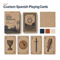 Cartes à Jouer Espagnoles Personnalisées avec Logo, 48 Cartes, Papier Kraft, Impression Mate CMJN, Impression Offset 4 Couleurs, Thème Chemin de Fer Bleu
