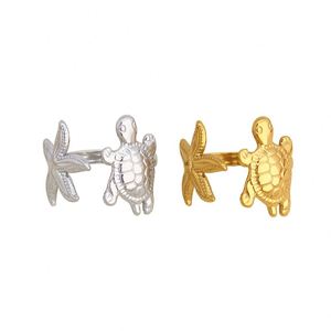 Bague en acier inoxydable ajustable personnalisée, mignonne, série Océan, tortue de mer et étoile de mer - Product Image 1