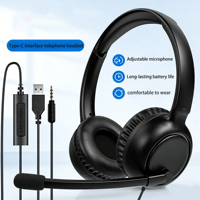 Casque 2-en-1 USB double port + DC3.5mm, filaire, circum-auriculaire, avec micro anti-bruit et contrôle du volume/muet pour bureau téléphonique
